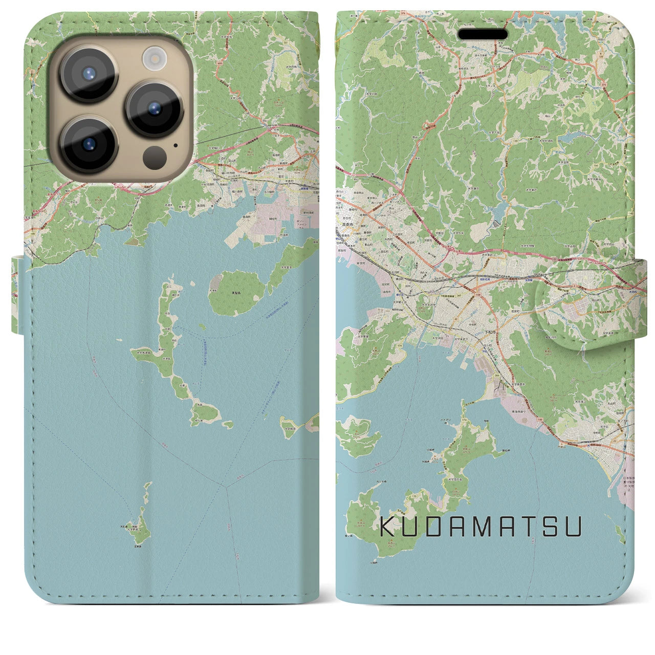 【下松(山口県)】地図柄iPhoneケース(手帳タイプ)ナチュラル・iPhone 14 Pro Max 用