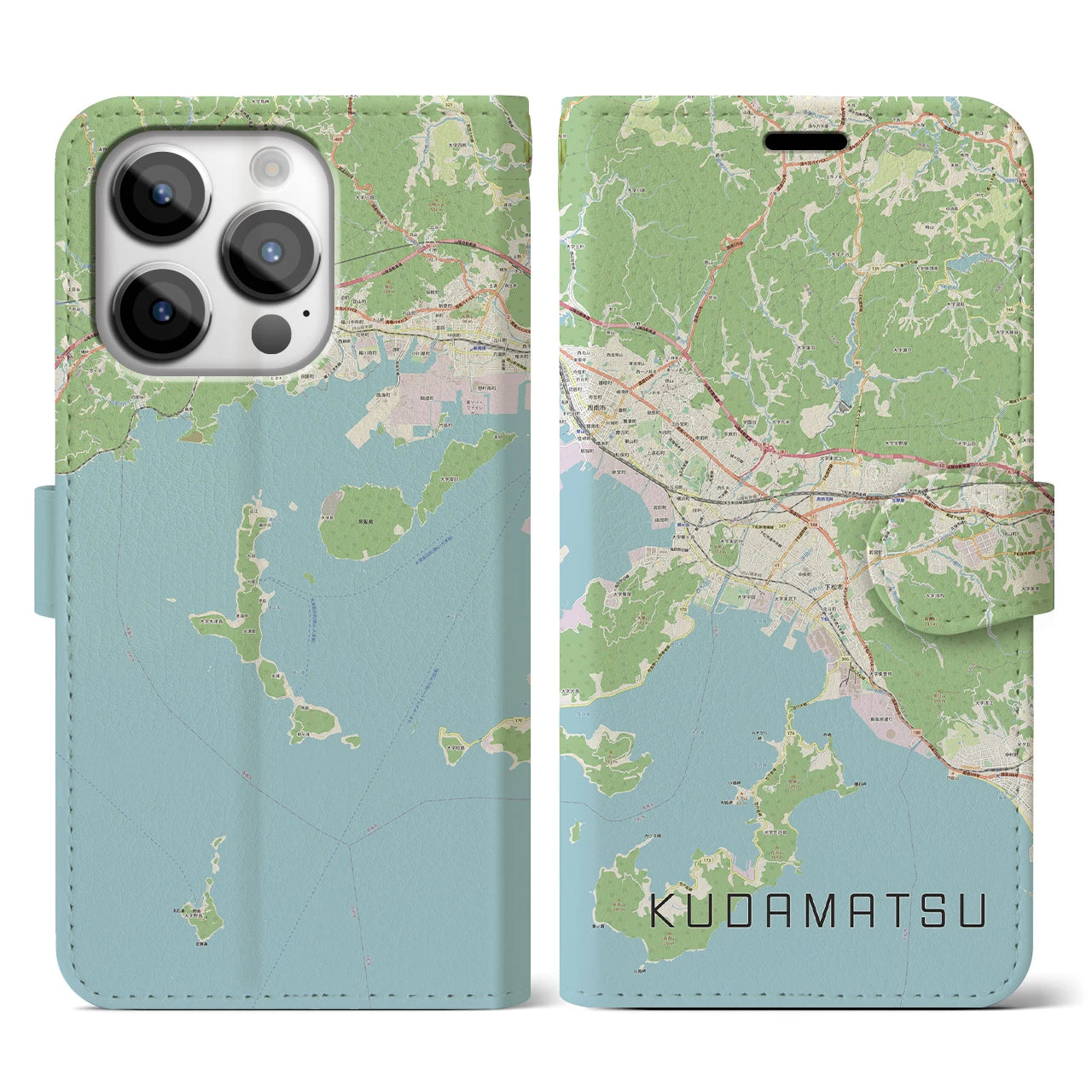 【下松(山口県)】地図柄iPhoneケース(手帳タイプ)ナチュラル・iPhone 14 Pro 用