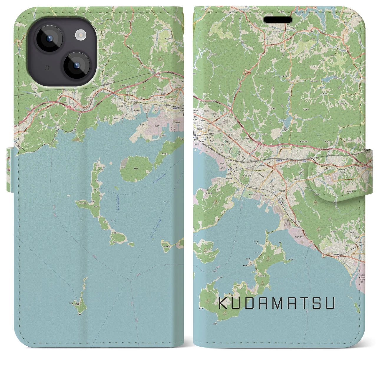 【下松(山口県)】地図柄iPhoneケース(手帳タイプ)ナチュラル・iPhone 14 Plus 用
