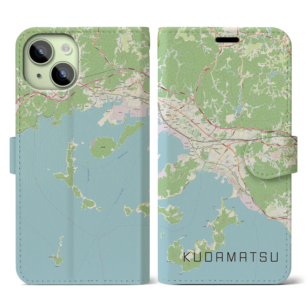 【下松(山口県)】地図柄iPhoneケース(手帳タイプ)ナチュラル・iPhone 15 用