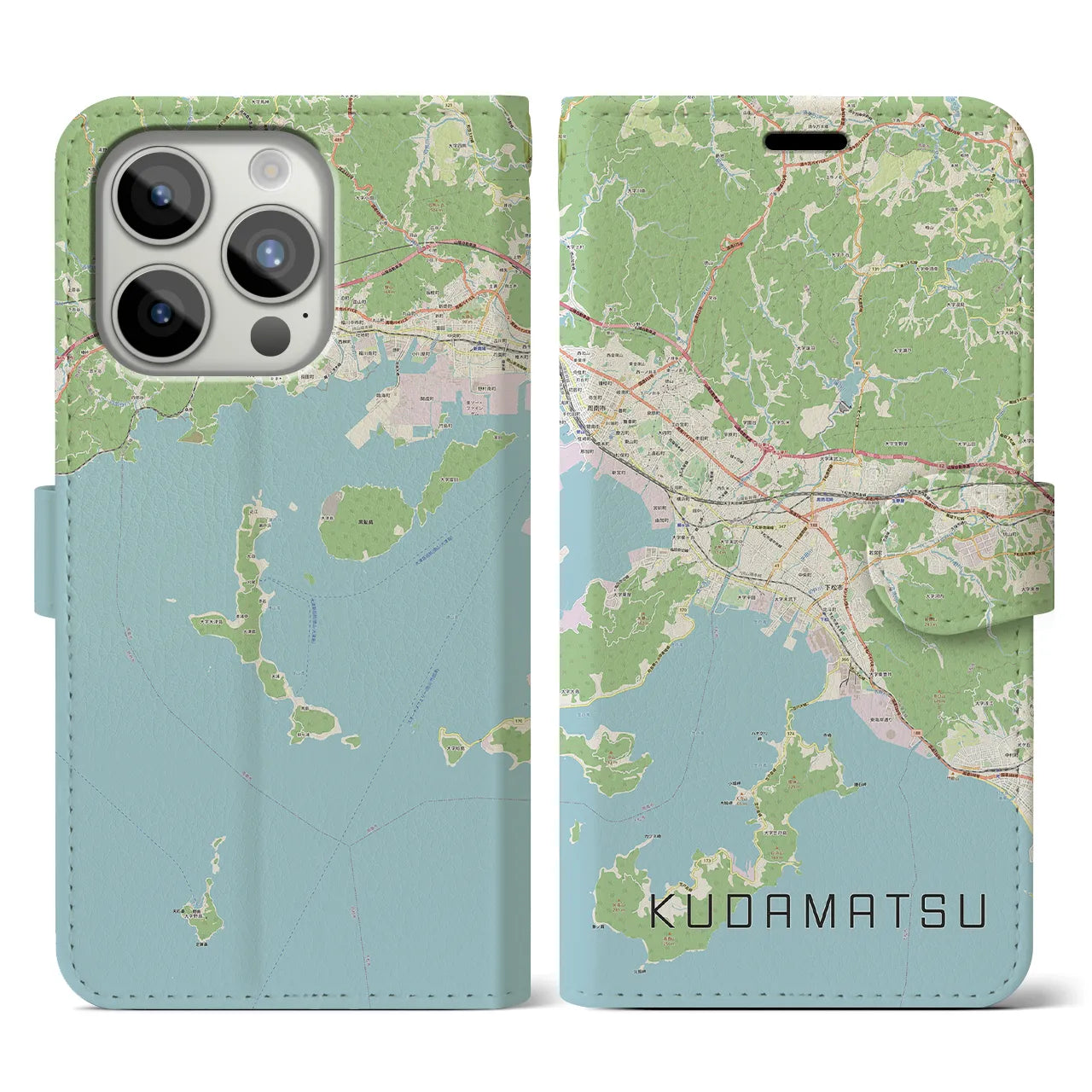 【下松(山口県)】地図柄iPhoneケース(手帳タイプ)ナチュラル・iPhone 15 Pro 用