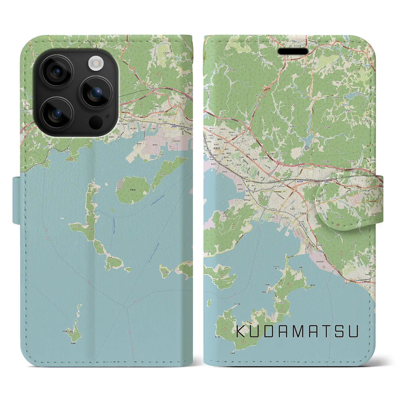 【下松(山口県)】地図柄iPhoneケース(手帳タイプ)ナチュラル・iPhone 16 用