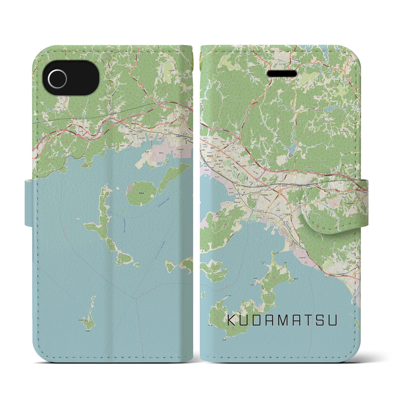 【下松(山口県)】地図柄iPhoneケース(手帳タイプ)ナチュラル・iPhone SE(第3 / 第2世代) / 8 / 7 / 6s / 6 用