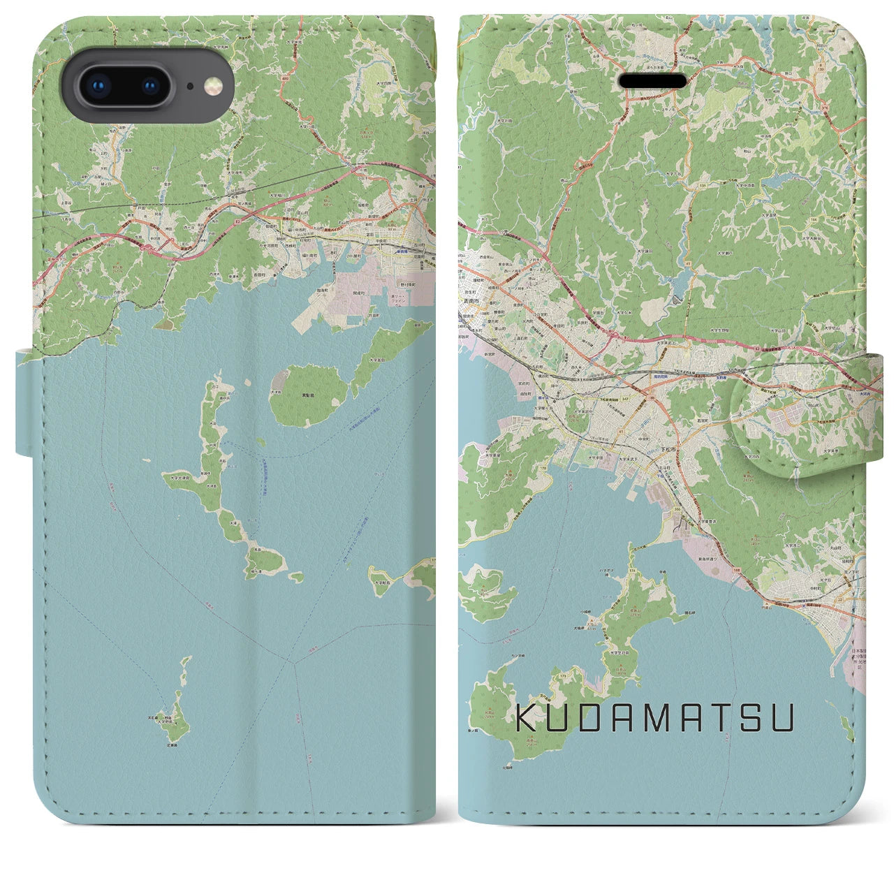 【下松(山口県)】地図柄iPhoneケース(手帳タイプ)ナチュラル・iPhone 8Plus /7Plus / 6sPlus / 6Plus 用