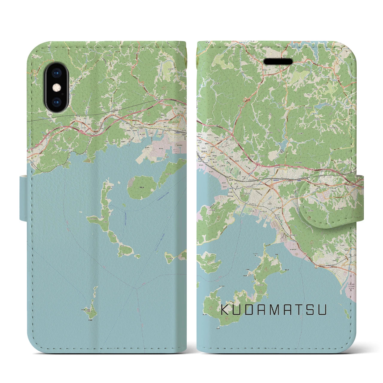 【下松(山口県)】地図柄iPhoneケース(手帳タイプ)ナチュラル・iPhone XS / X 用