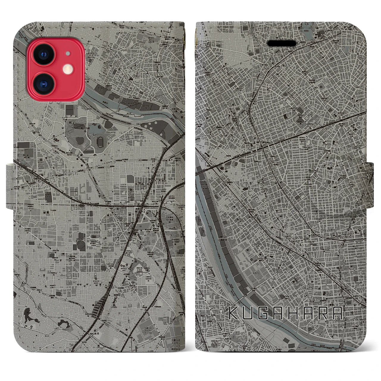 【久が原(東京都)】地図柄iPhoneケース(手帳タイプ)モノトーン・iPhone 11 用