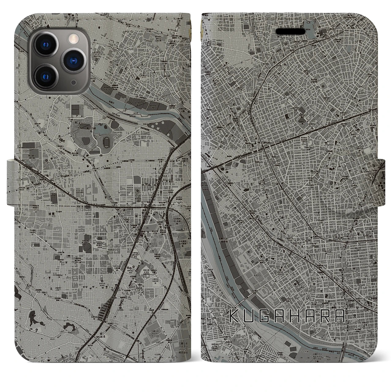 【久が原(東京都)】地図柄iPhoneケース(手帳タイプ)モノトーン・iPhone 11 Pro Max 用