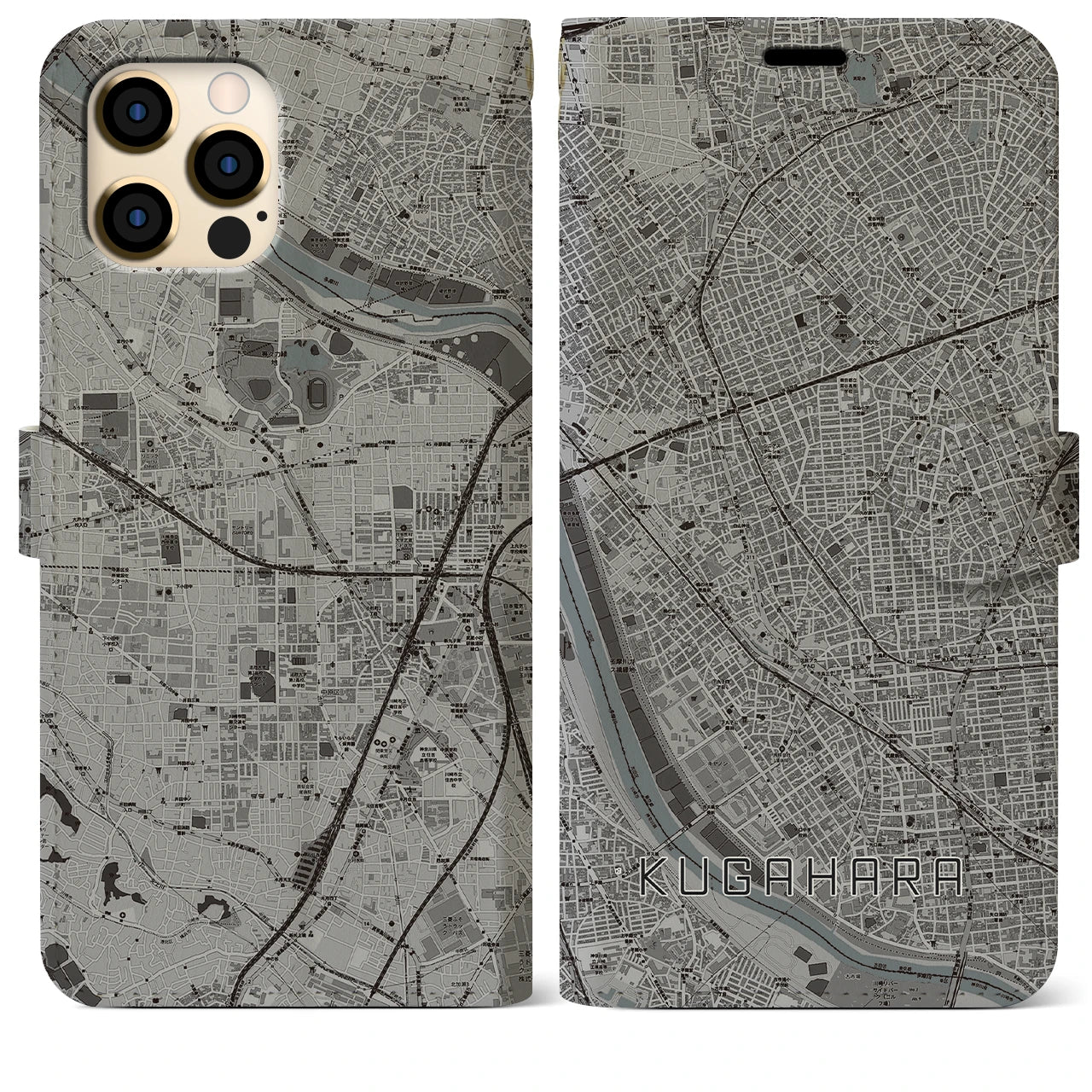 【久が原(東京都)】地図柄iPhoneケース(手帳タイプ)モノトーン・iPhone 12 Pro Max 用