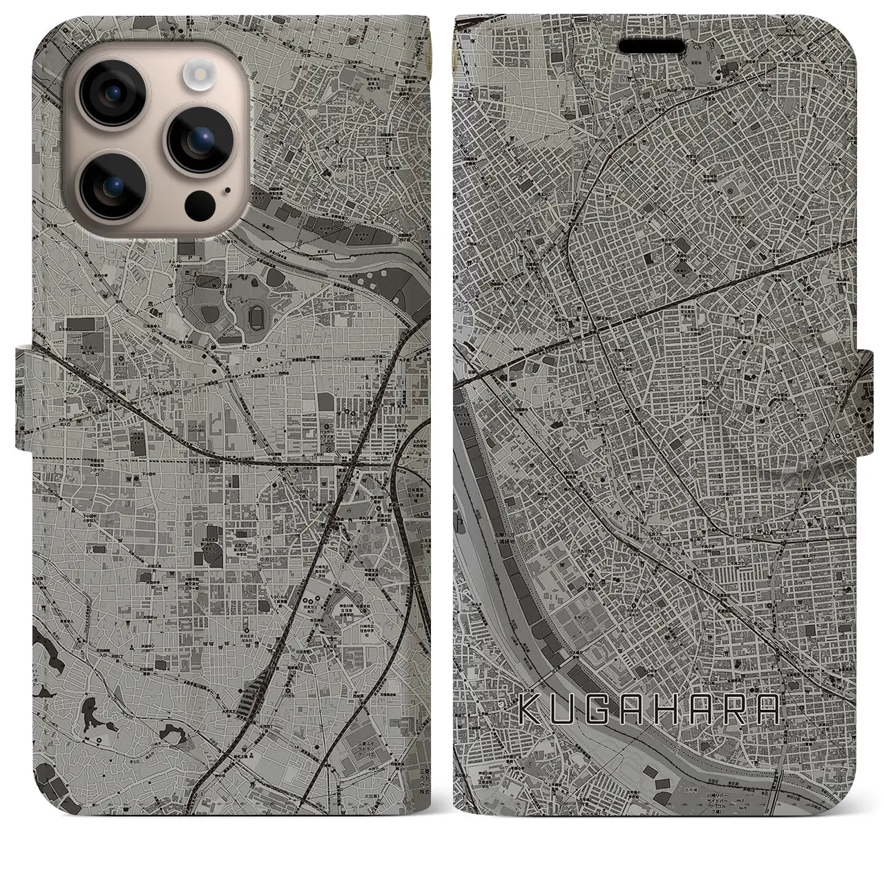 【久が原(東京都)】地図柄iPhoneケース(手帳タイプ)モノトーン・iPhone 16 Plus 用