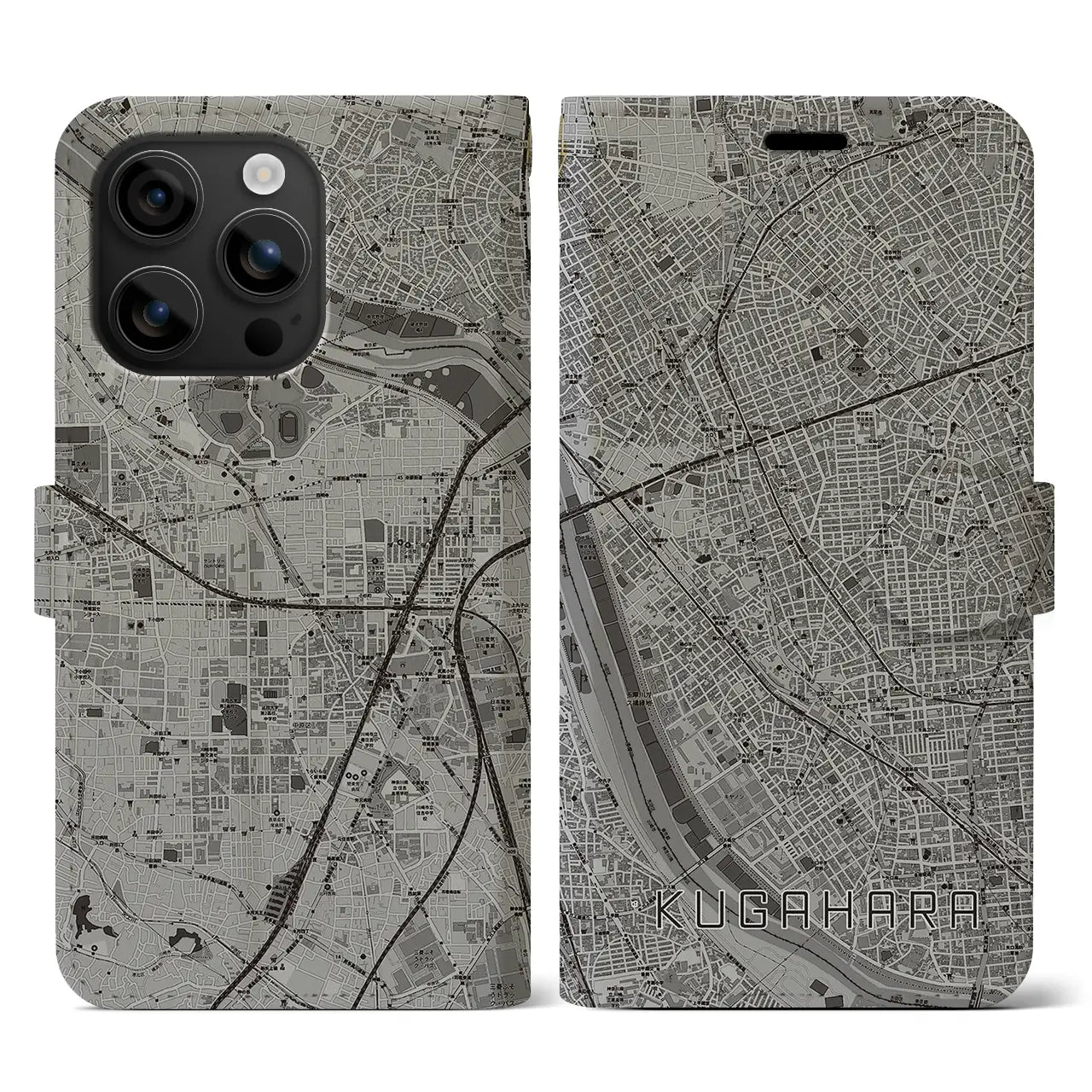 【久が原(東京都)】地図柄iPhoneケース(手帳タイプ)モノトーン・iPhone 16 用