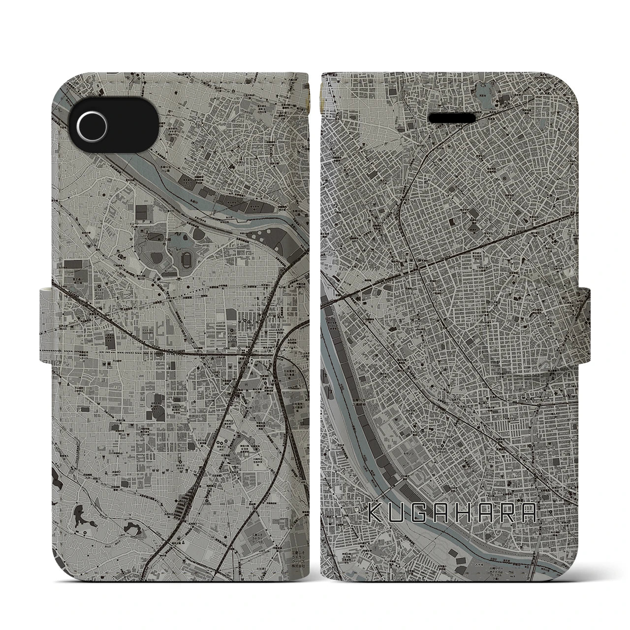 【久が原(東京都)】地図柄iPhoneケース(手帳タイプ)モノトーン・iPhone SE(第3 / 第2世代) / 8 / 7 / 6s / 6 用
