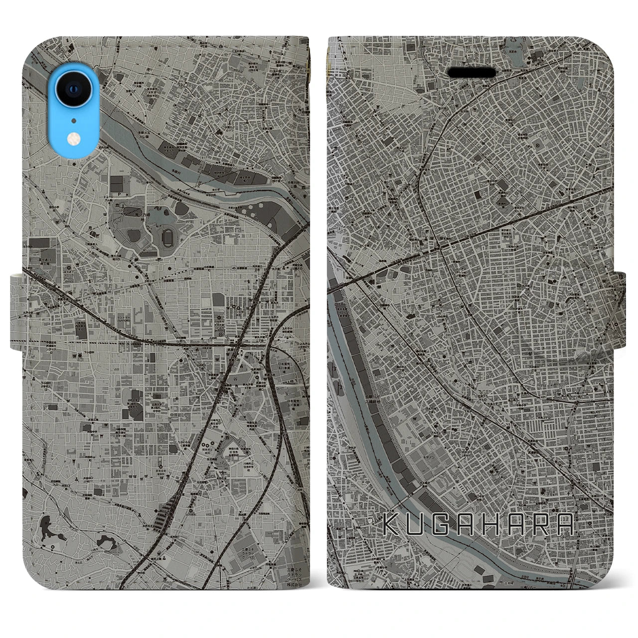 【久が原(東京都)】地図柄iPhoneケース(手帳タイプ)モノトーン・iPhone XR 用