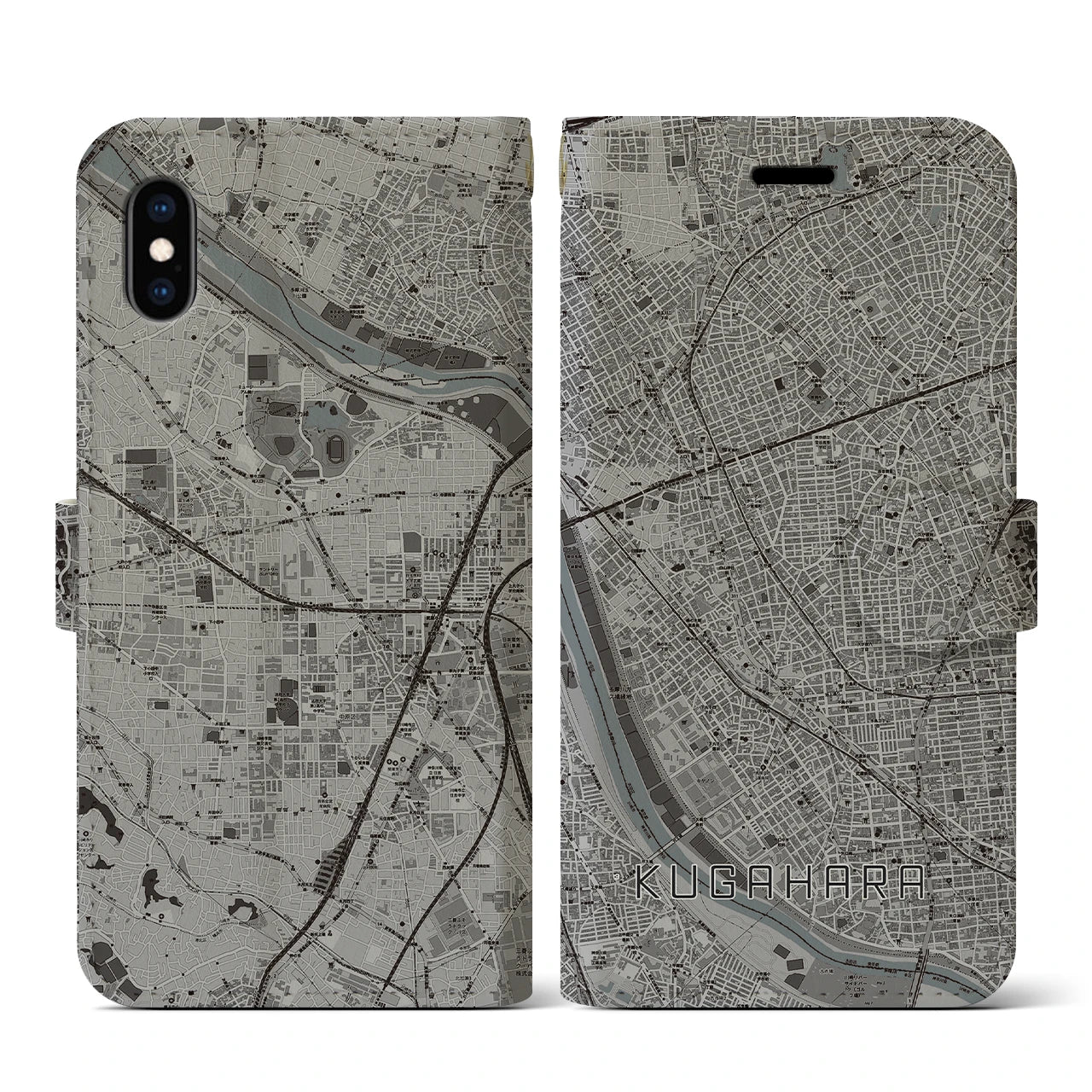 【久が原(東京都)】地図柄iPhoneケース(手帳タイプ)モノトーン・iPhone XS / X 用