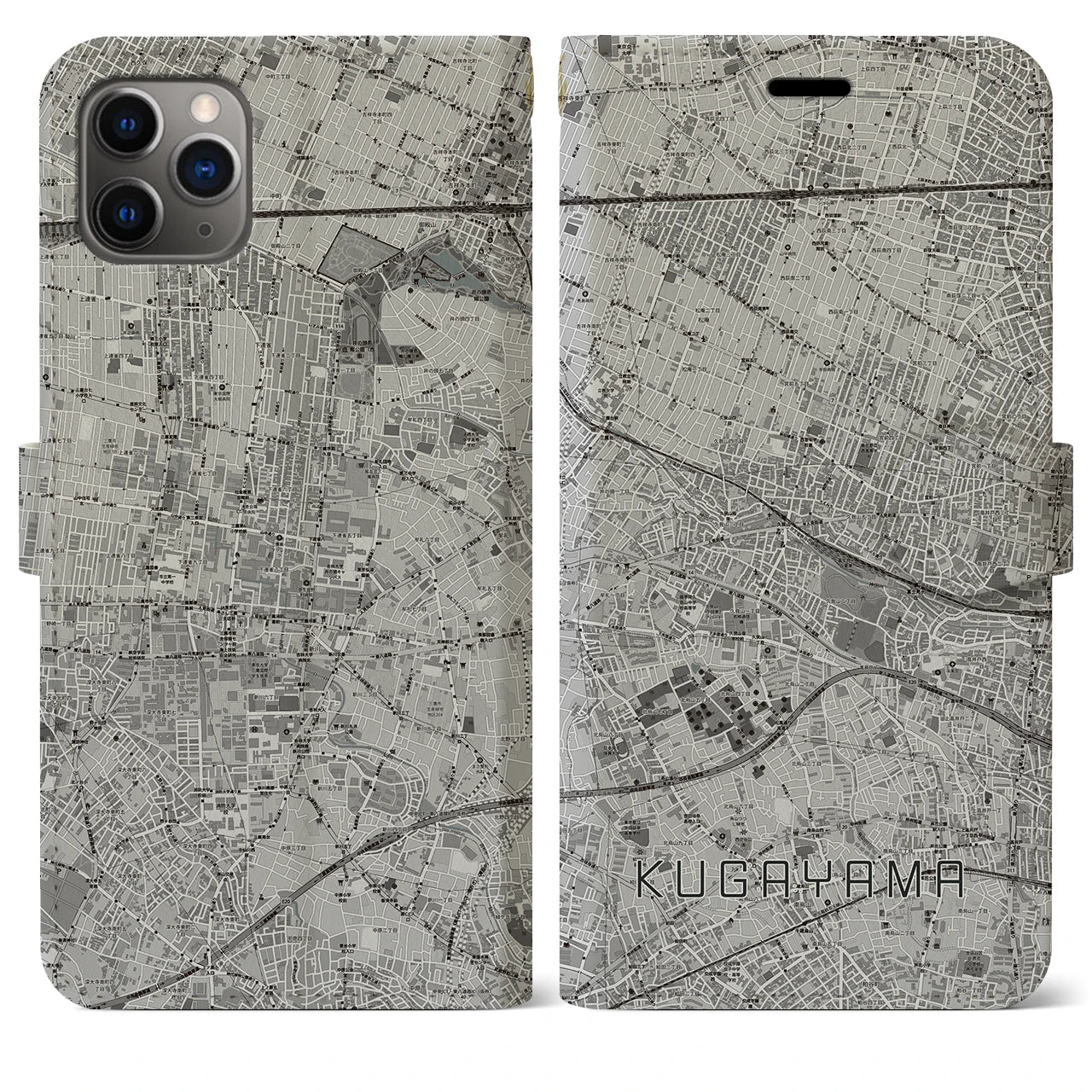 【久我山(東京都)】地図柄iPhoneケース(手帳タイプ)モノトーン・iPhone 11 Pro Max 用