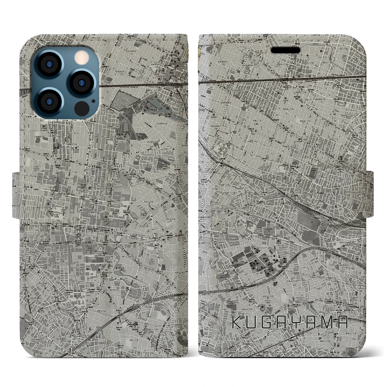 【久我山(東京都)】地図柄iPhoneケース(手帳タイプ)モノトーン・iPhone 12 / 12 Pro 用
