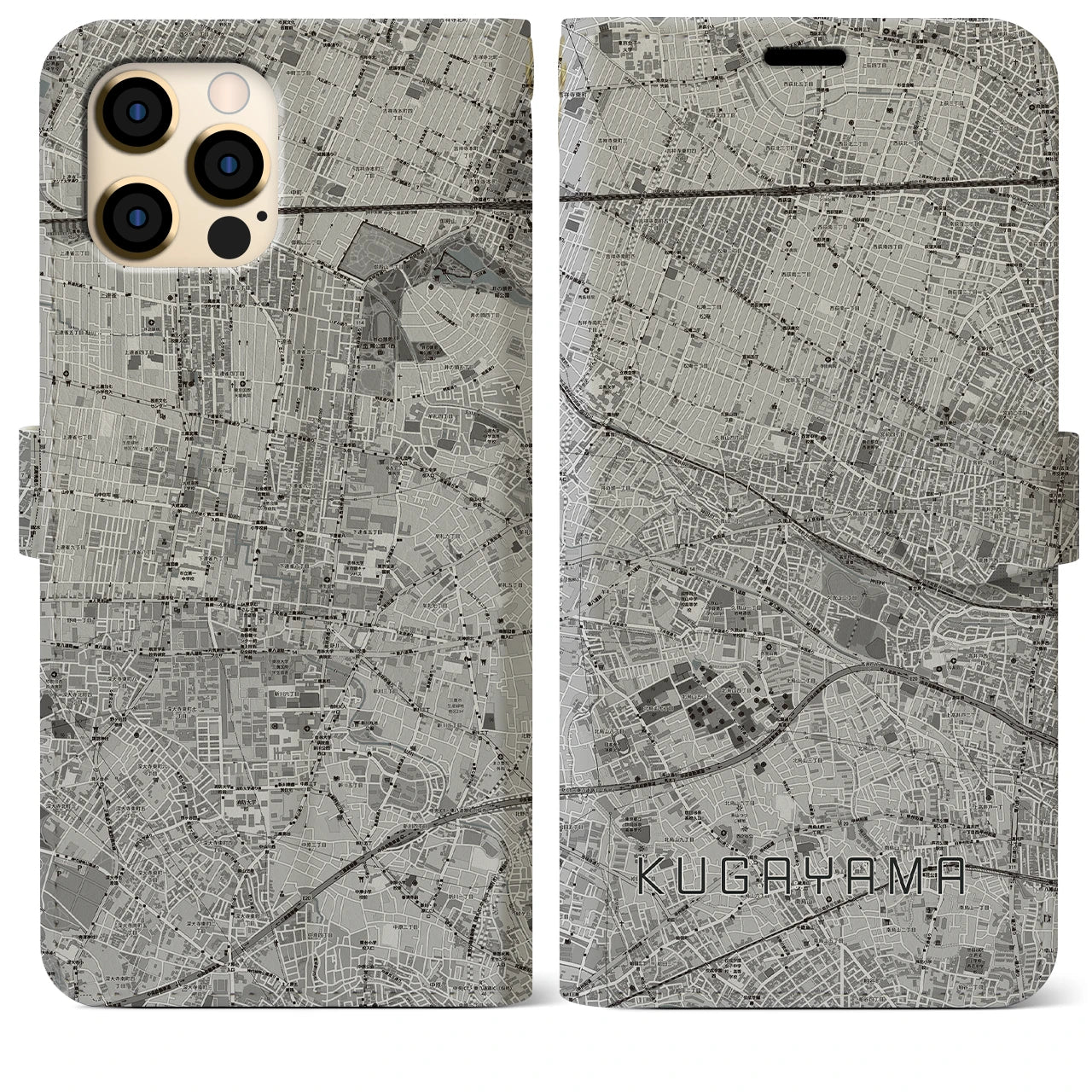 【久我山(東京都)】地図柄iPhoneケース(手帳タイプ)モノトーン・iPhone 12 Pro Max 用