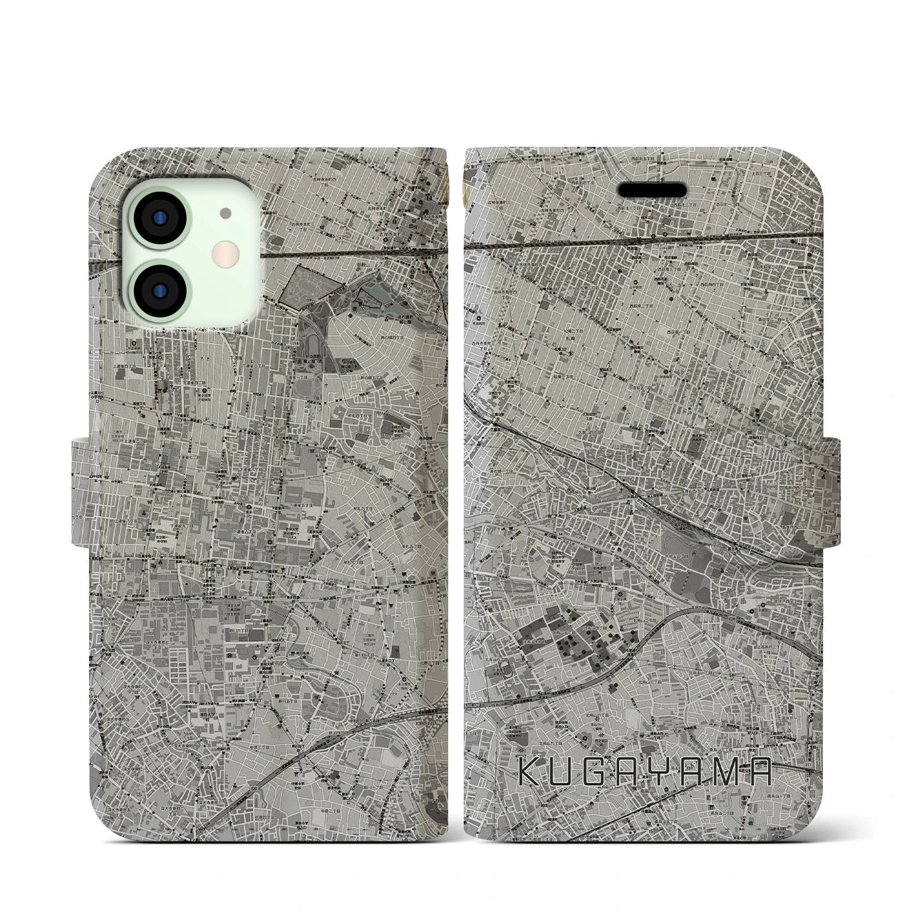 【久我山(東京都)】地図柄iPhoneケース(手帳タイプ)モノトーン・iPhone 12 mini 用