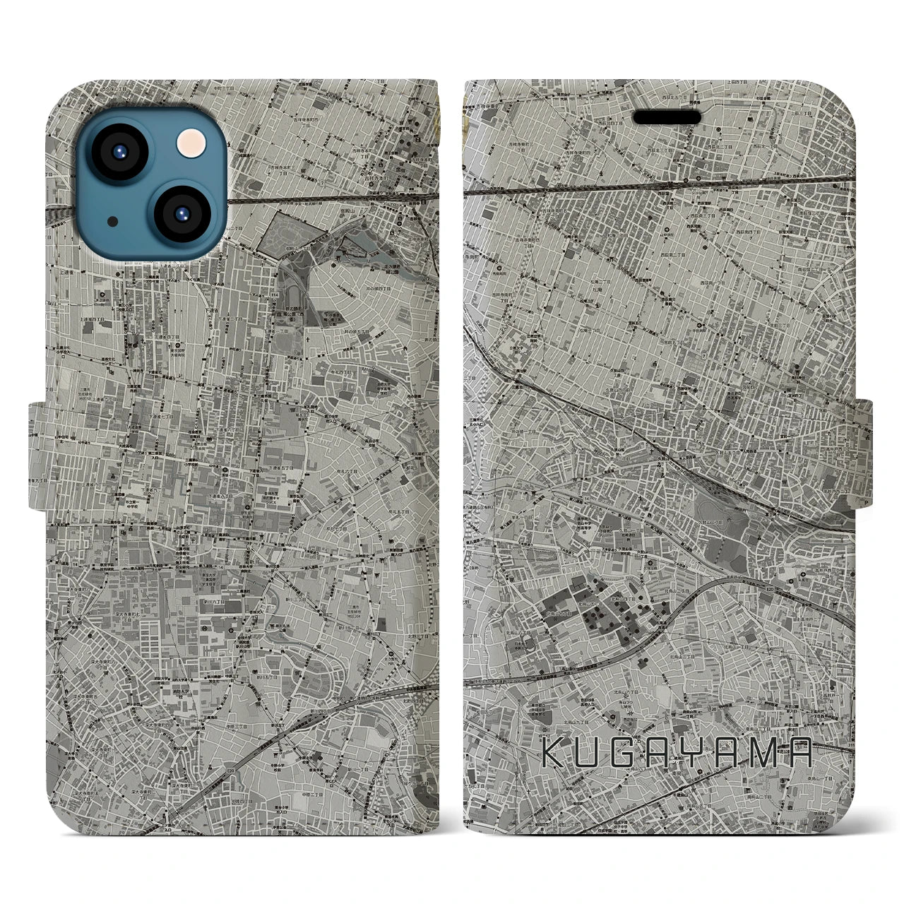 【久我山(東京都)】地図柄iPhoneケース(手帳タイプ)モノトーン・iPhone 13 用