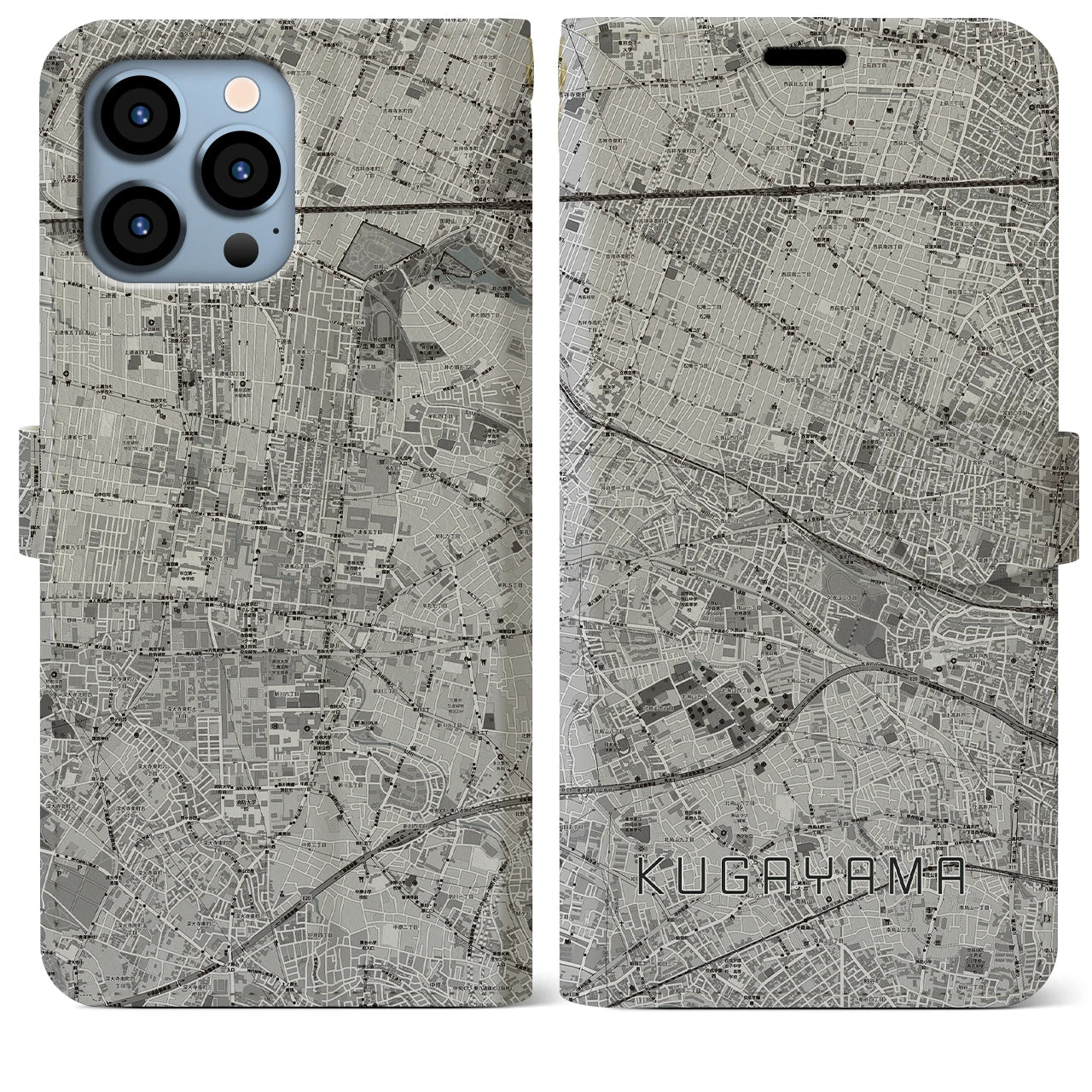 【久我山(東京都)】地図柄iPhoneケース(手帳タイプ)モノトーン・iPhone 13 Pro Max 用