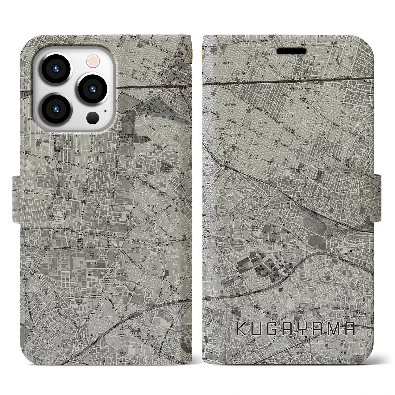 【久我山(東京都)】地図柄iPhoneケース(手帳タイプ)モノトーン・iPhone 13 Pro 用