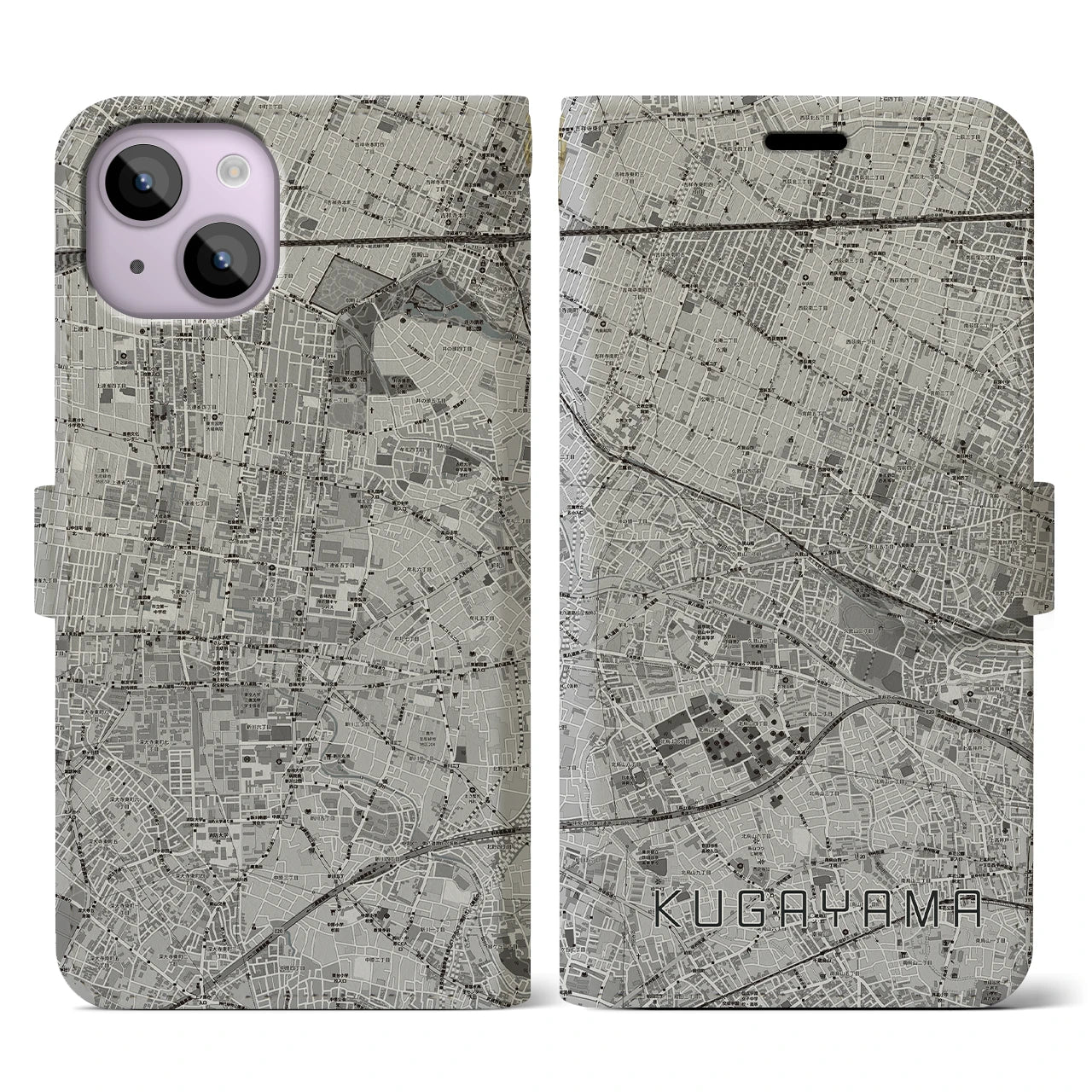【久我山(東京都)】地図柄iPhoneケース(手帳タイプ)モノトーン・iPhone 14 用