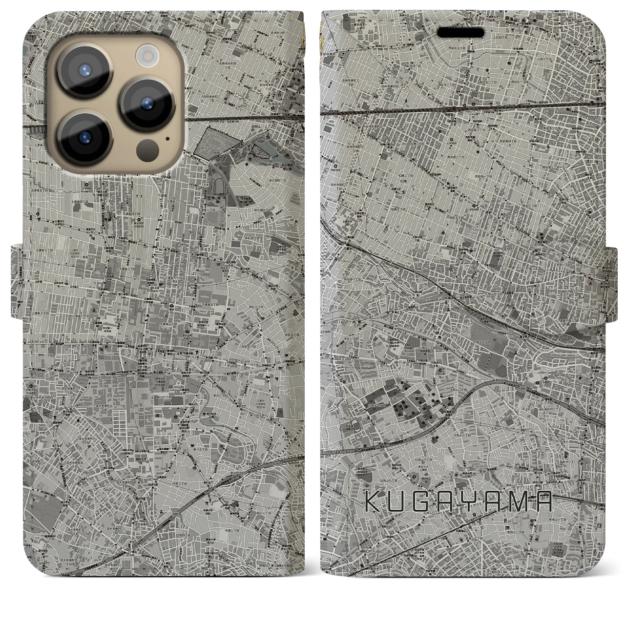 【久我山(東京都)】地図柄iPhoneケース(手帳タイプ)モノトーン・iPhone 14 Pro Max 用