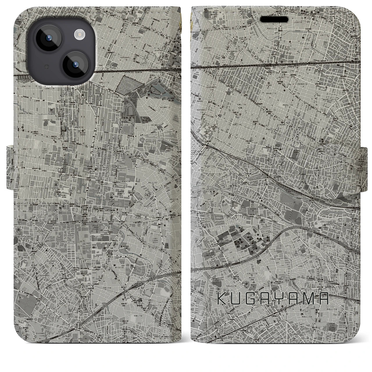 【久我山(東京都)】地図柄iPhoneケース(手帳タイプ)モノトーン・iPhone 14 Plus 用