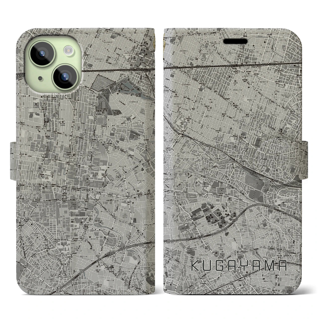 【久我山(東京都)】地図柄iPhoneケース(手帳タイプ)モノトーン・iPhone 15 用
