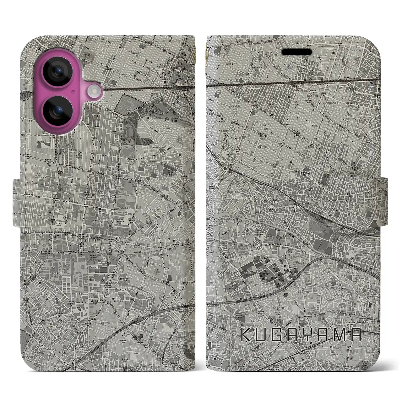 【久我山(東京都)】地図柄iPhoneケース(手帳タイプ)モノトーン・iPhone 16 Pro 用