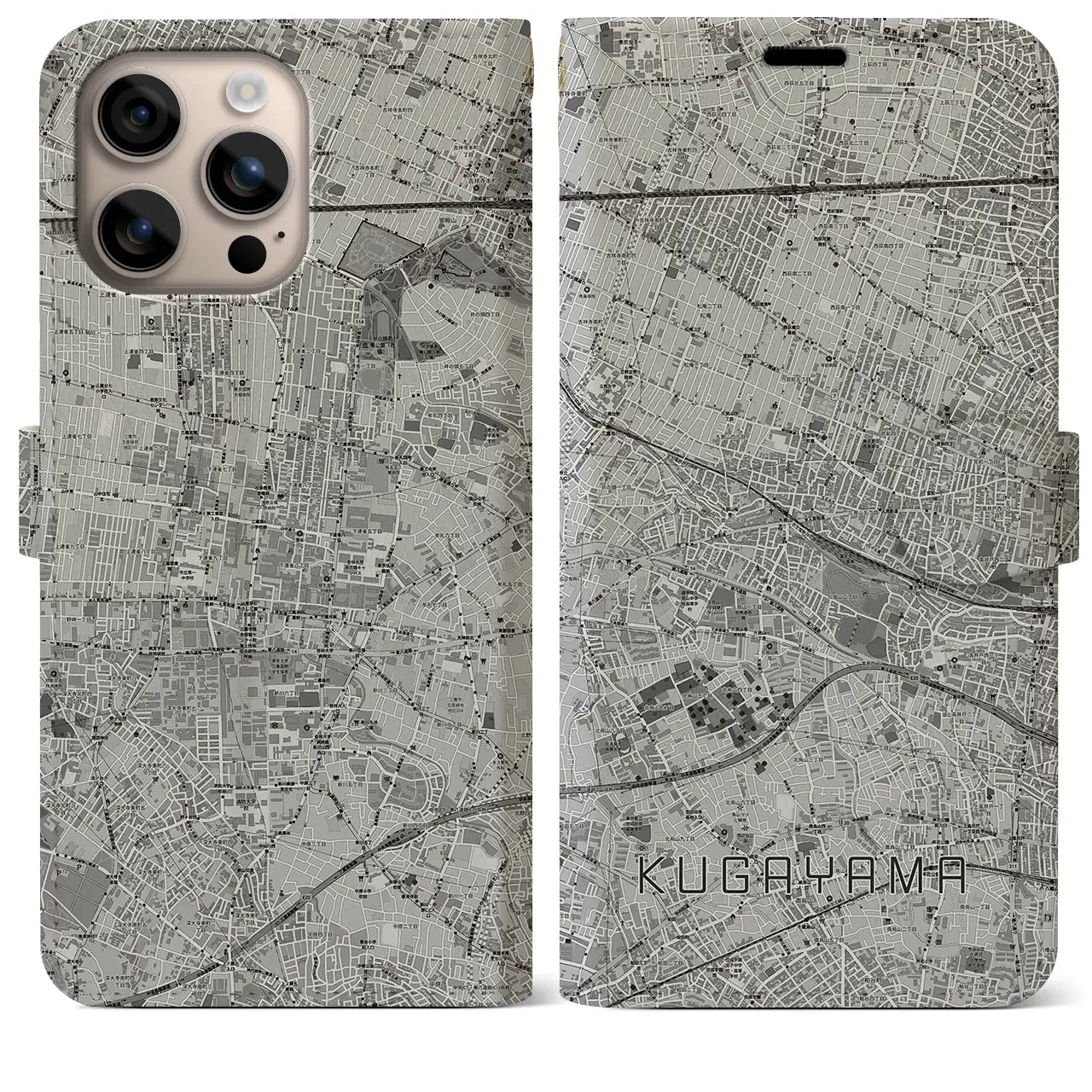 【久我山(東京都)】地図柄iPhoneケース(手帳タイプ)モノトーン・iPhone 16 Plus 用