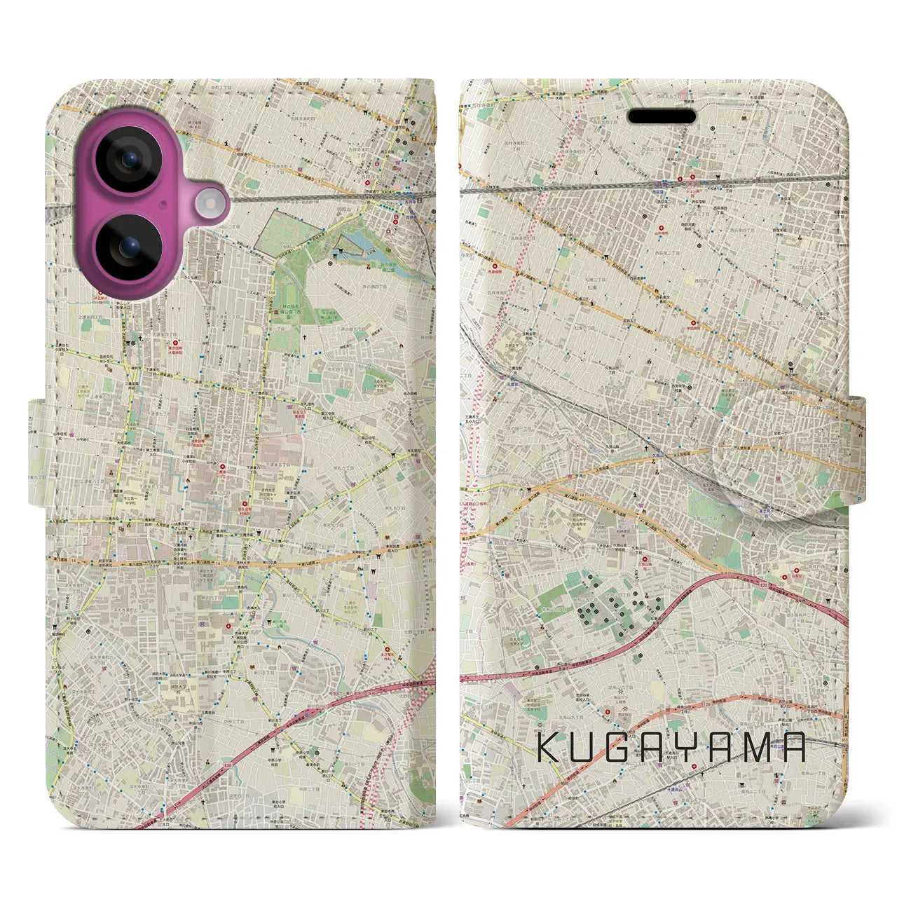【久我山(東京都)】地図柄iPhoneケース(手帳タイプ)ナチュラル・iPhone 16 Pro 用