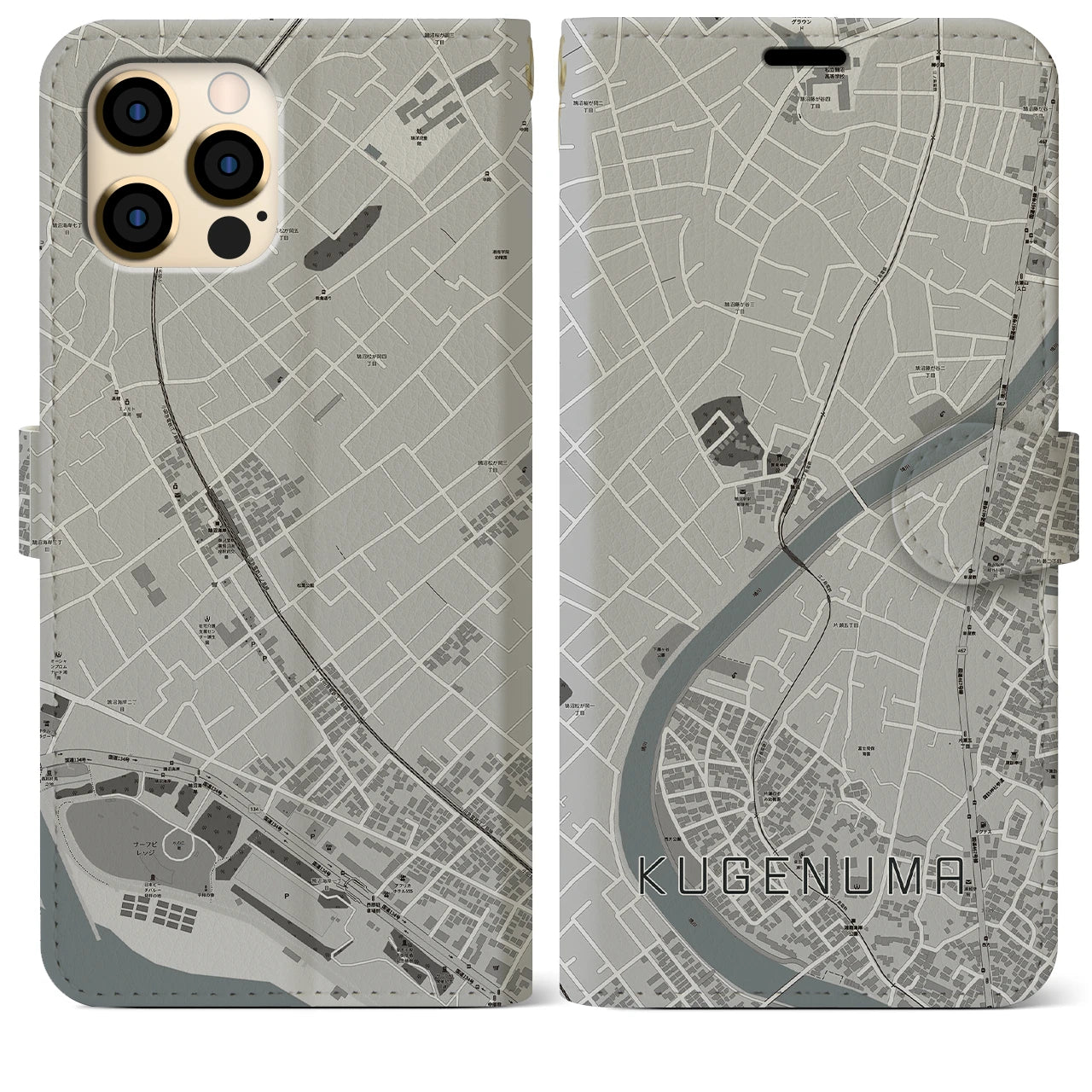 【鵠沼(神奈川県)】地図柄iPhoneケース(手帳タイプ)モノトーン・iPhone 12 Pro Max 用