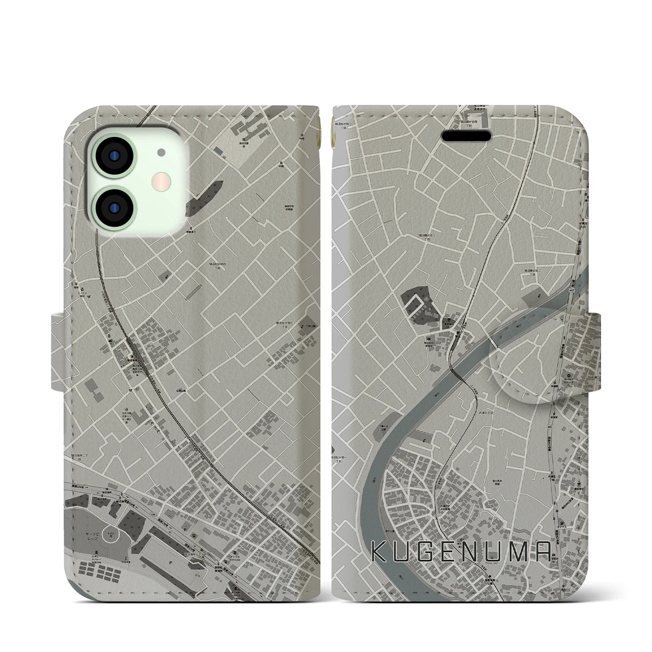 【鵠沼(神奈川県)】地図柄iPhoneケース(手帳タイプ)モノトーン・iPhone 12 mini 用