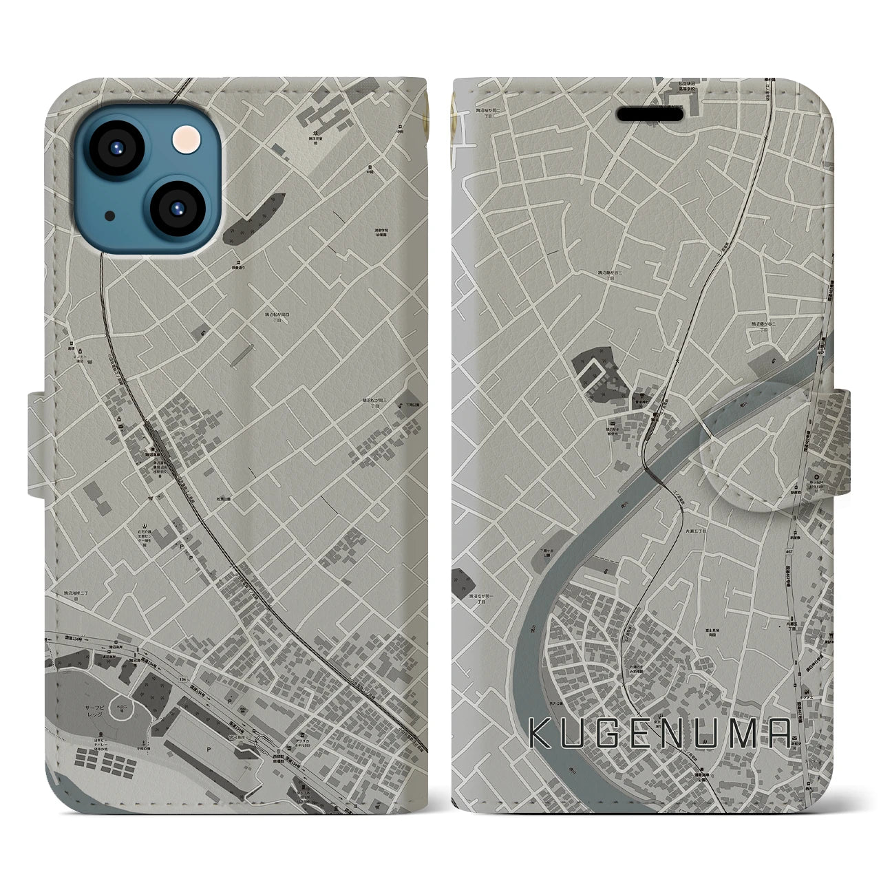 【鵠沼(神奈川県)】地図柄iPhoneケース(手帳タイプ)モノトーン・iPhone 13 用