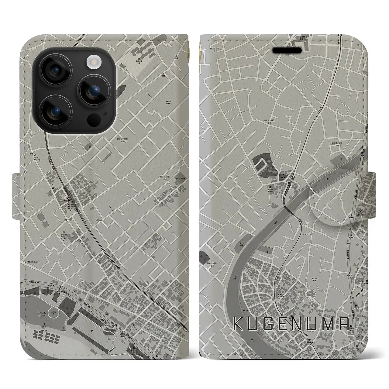 【鵠沼(神奈川県)】地図柄iPhoneケース(手帳タイプ)モノトーン・iPhone 16 用