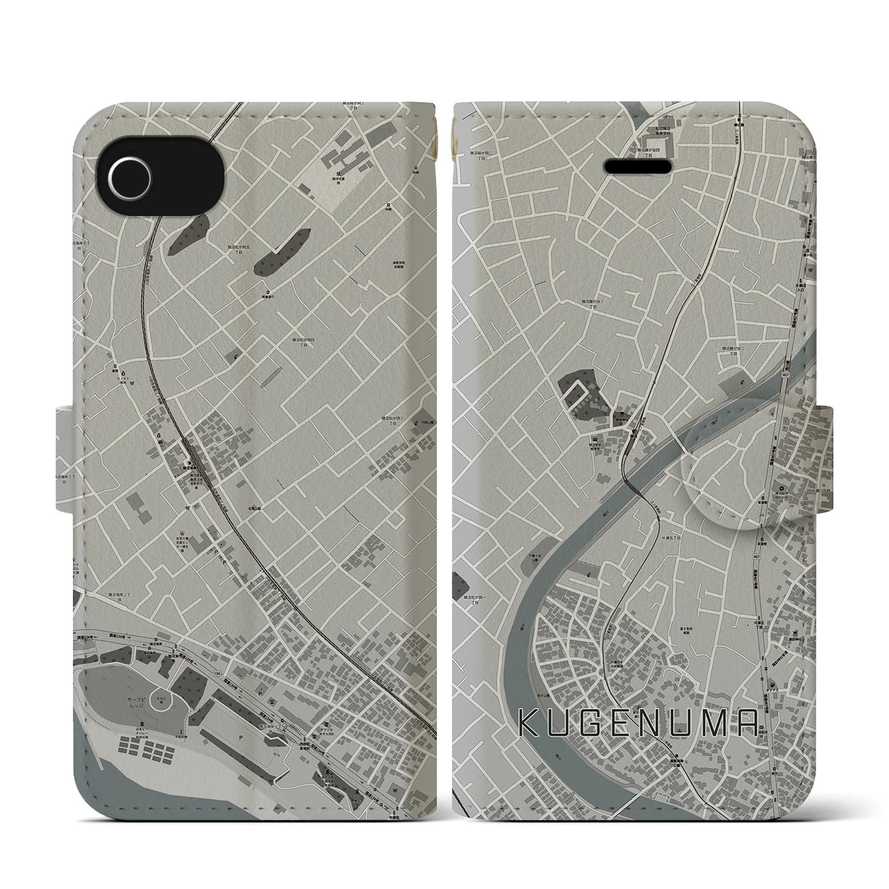 【鵠沼(神奈川県)】地図柄iPhoneケース(手帳タイプ)モノトーン・iPhone SE(第3 / 第2世代) / 8 / 7 / 6s / 6 用