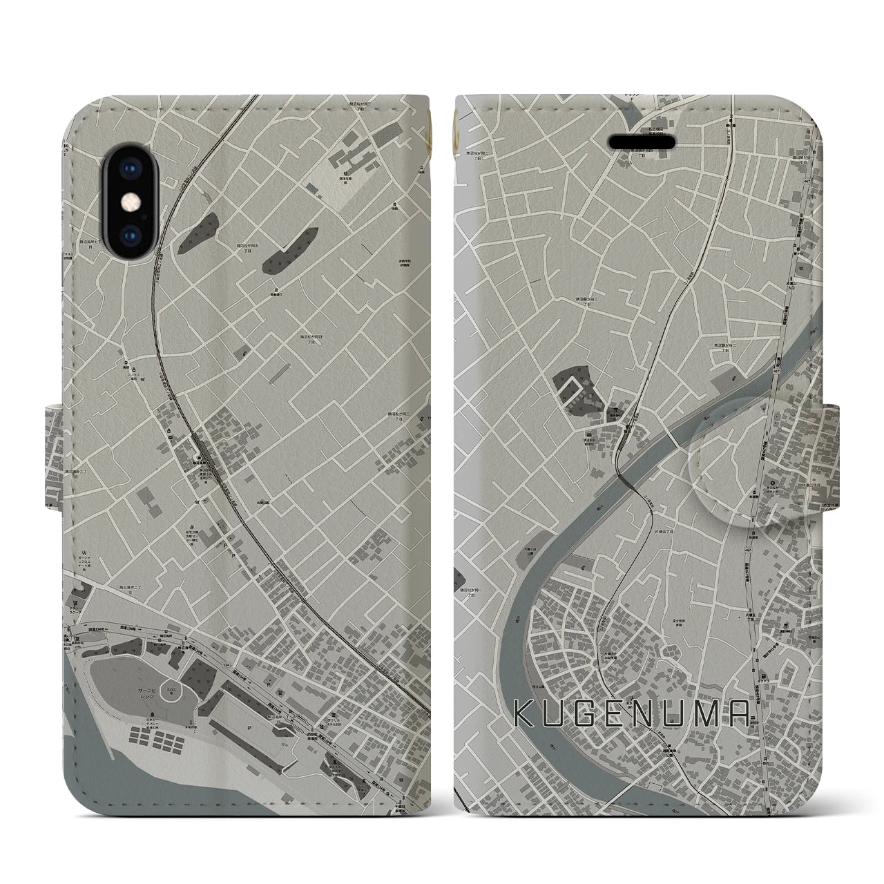 【鵠沼(神奈川県)】地図柄iPhoneケース(手帳タイプ)モノトーン・iPhone XS / X 用