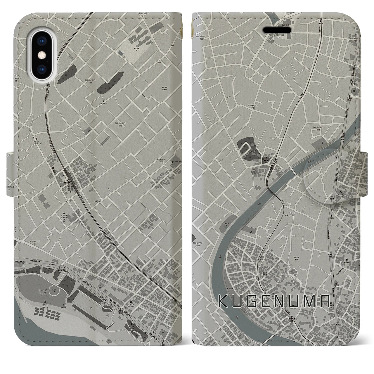【鵠沼(神奈川県)】地図柄iPhoneケース(手帳タイプ)モノトーン・iPhone XS Max 用