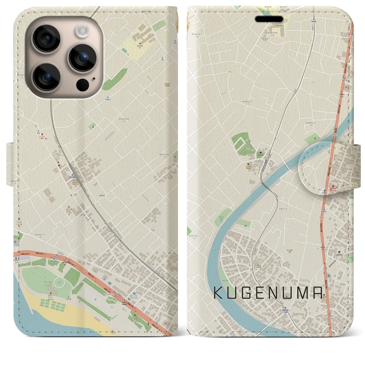 【鵠沼(神奈川県)】地図柄iPhoneケース(手帳タイプ)ナチュラル・iPhone 16 Plus 用