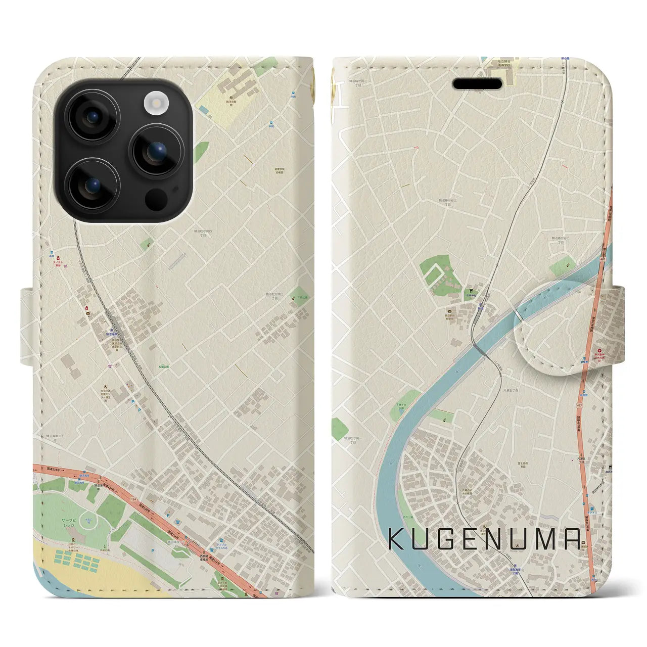【鵠沼(神奈川県)】地図柄iPhoneケース(手帳タイプ)ナチュラル・iPhone 16 用