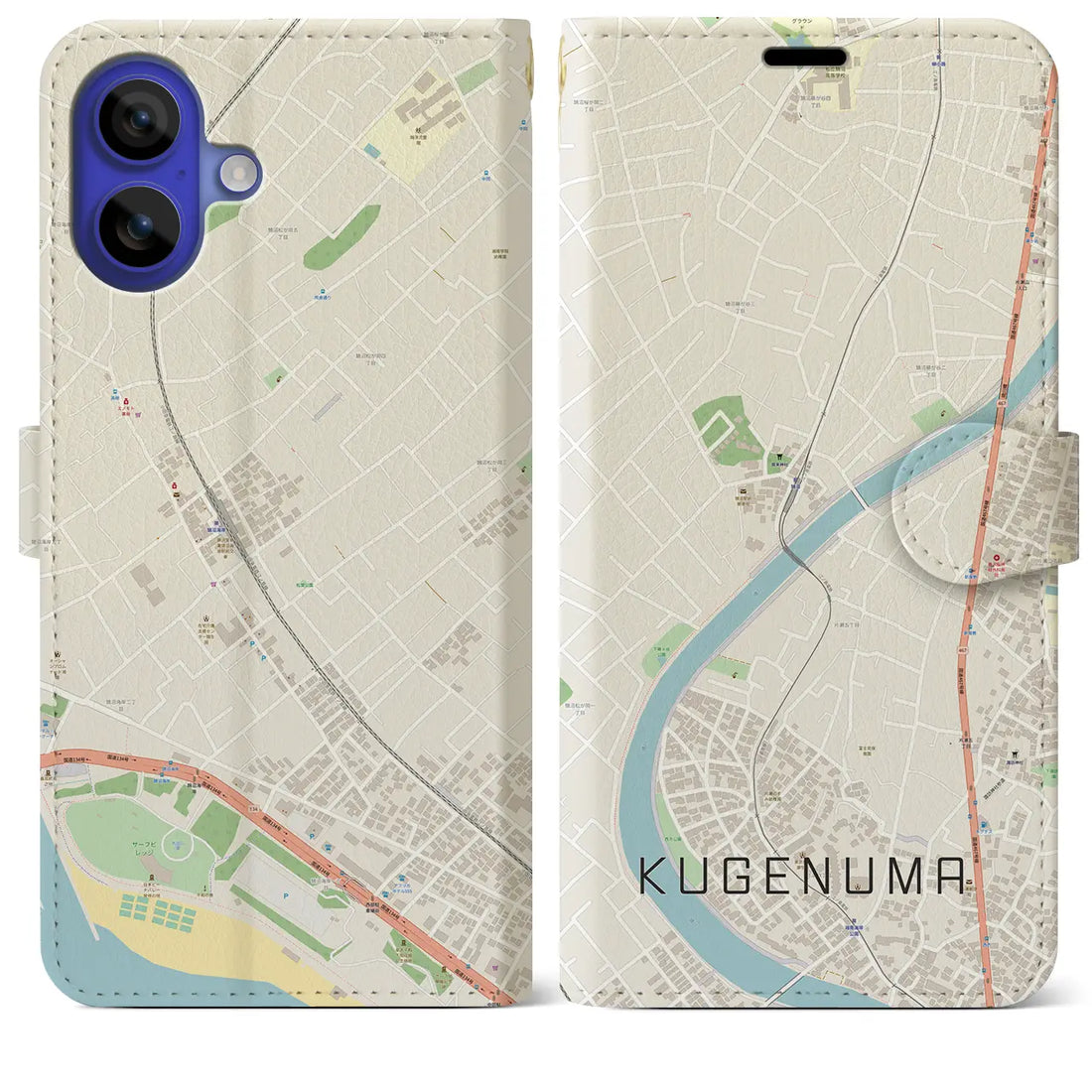 【鵠沼(神奈川県)】地図柄iPhoneケース(手帳タイプ)ナチュラル・iPhone 16 Pro Max 用