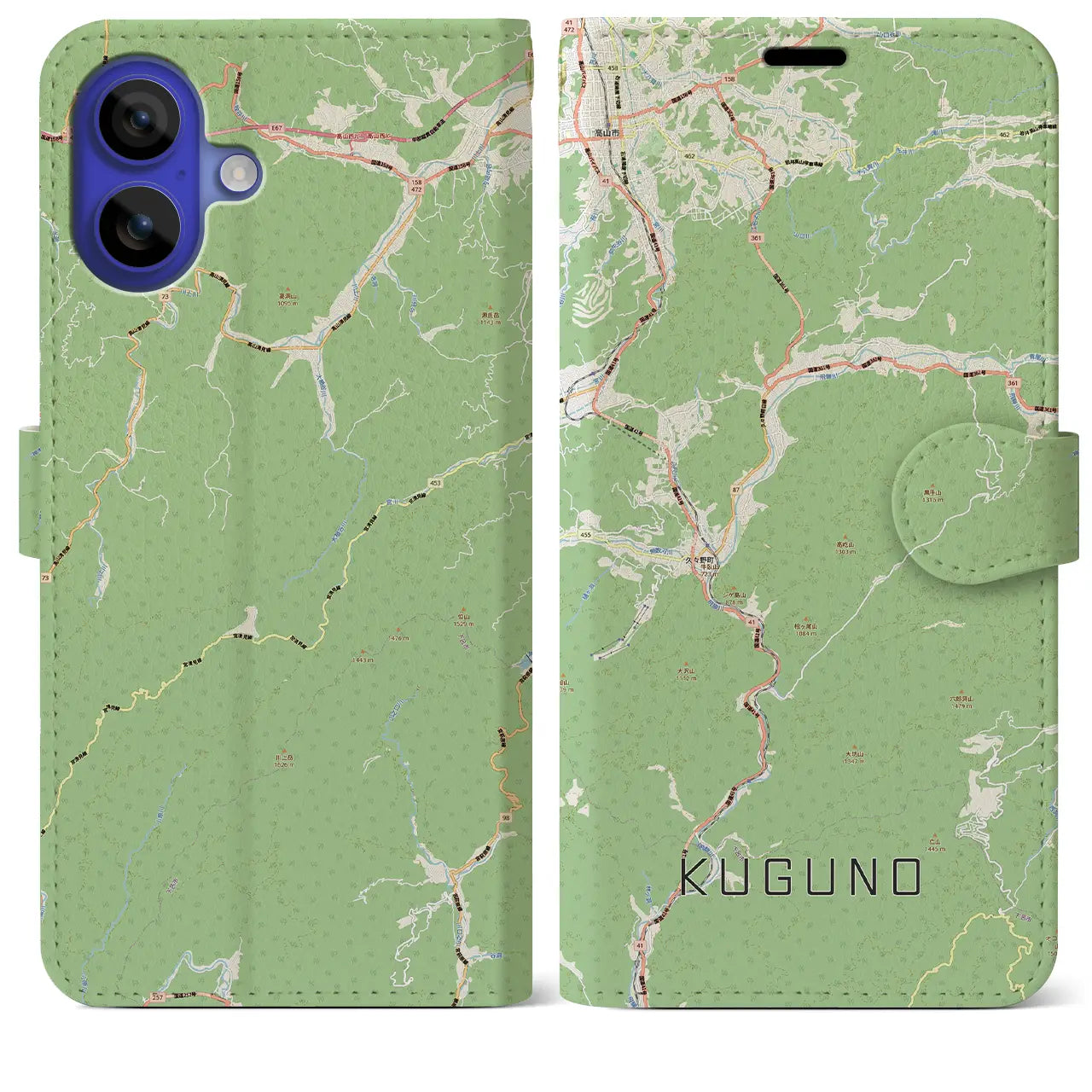 【久々野(岐阜県)】地図柄iPhoneケース(手帳タイプ)モノトーン・iPhone 16 Pro Max 用