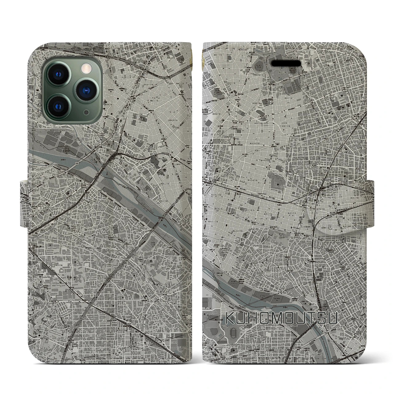 【九品仏(東京都)】地図柄iPhoneケース(手帳タイプ)モノトーン・iPhone 11 Pro 用