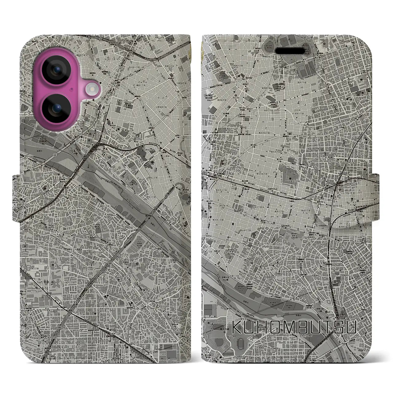 【九品仏(東京都)】地図柄iPhoneケース(手帳タイプ)モノトーン・iPhone 16 Pro 用