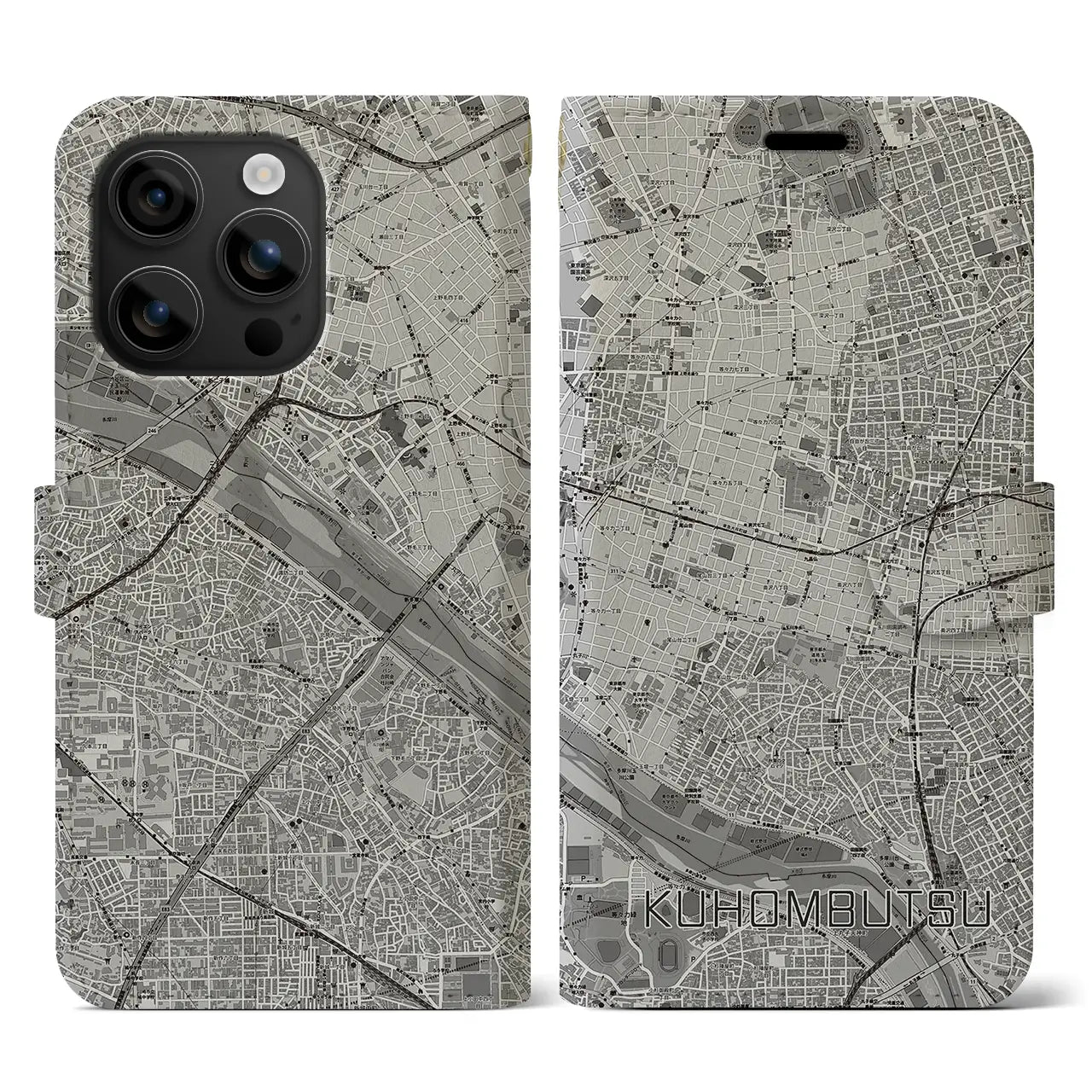 【九品仏(東京都)】地図柄iPhoneケース(手帳タイプ)モノトーン・iPhone 16 用