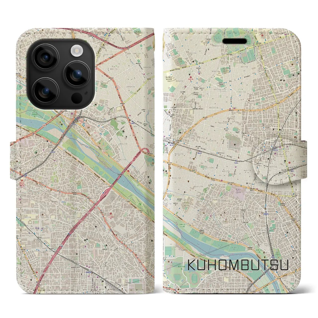 【九品仏(東京都)】地図柄iPhoneケース(手帳タイプ)ナチュラル・iPhone 16 用