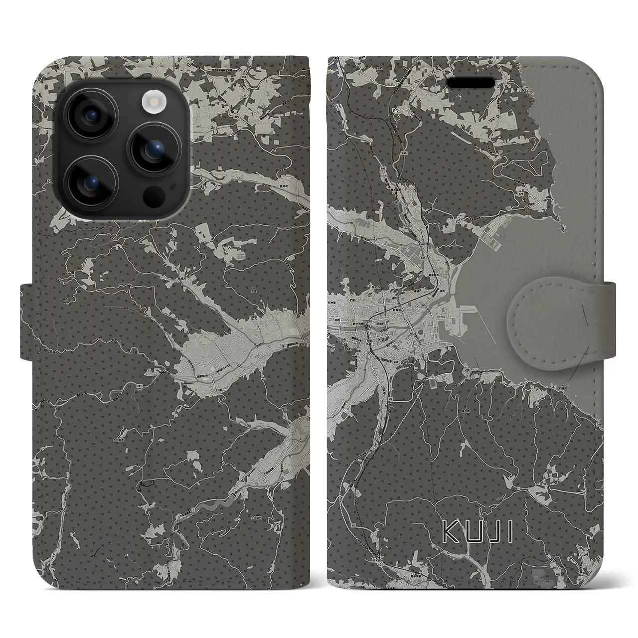 【久慈(岩手県)】地図柄iPhoneケース(手帳タイプ)モノトーン・iPhone 16 用