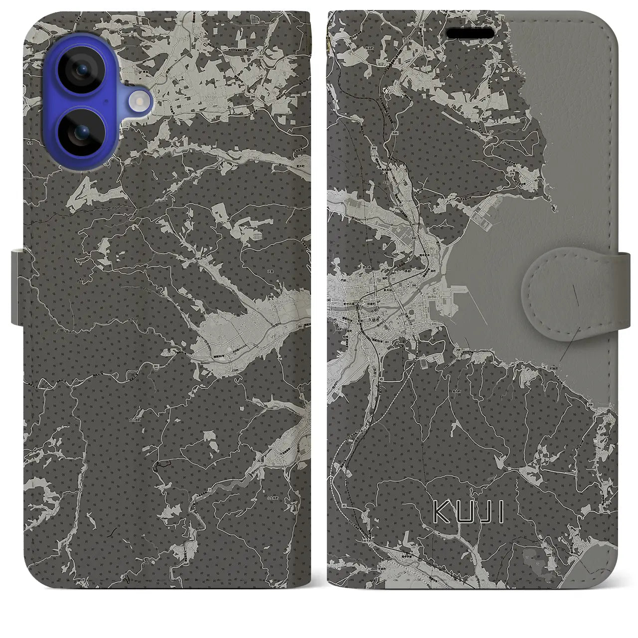 【久慈(岩手県)】地図柄iPhoneケース(手帳タイプ)モノトーン・iPhone 16 Pro Max 用