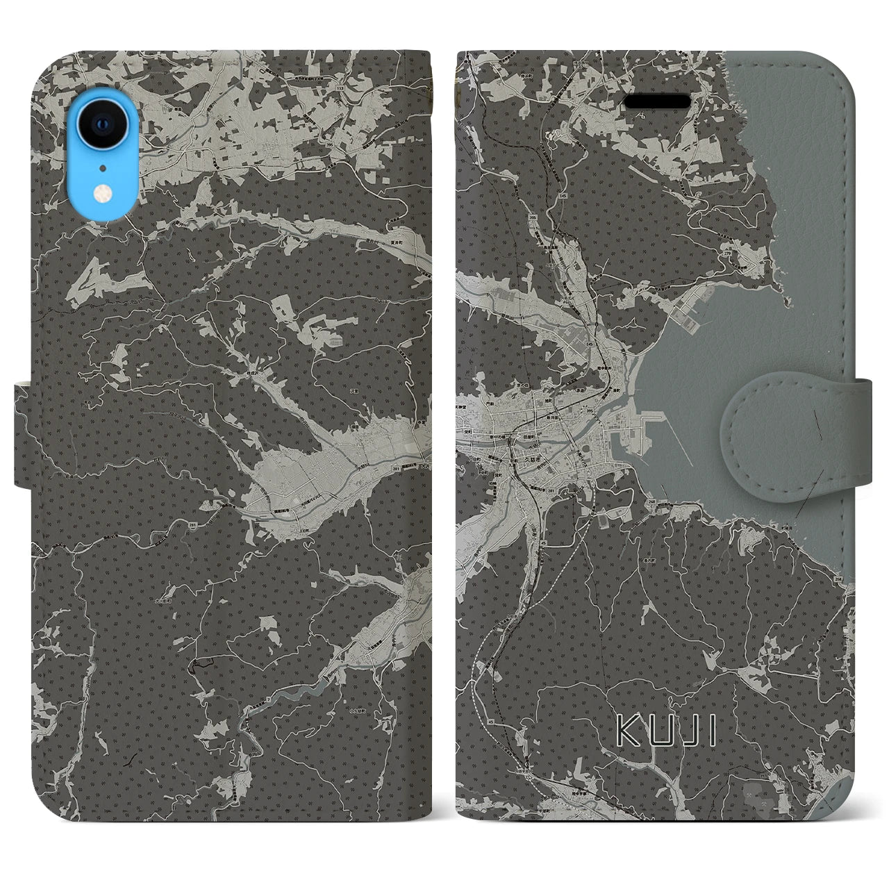 【久慈(岩手県)】地図柄iPhoneケース(手帳タイプ)モノトーン・iPhone XR 用