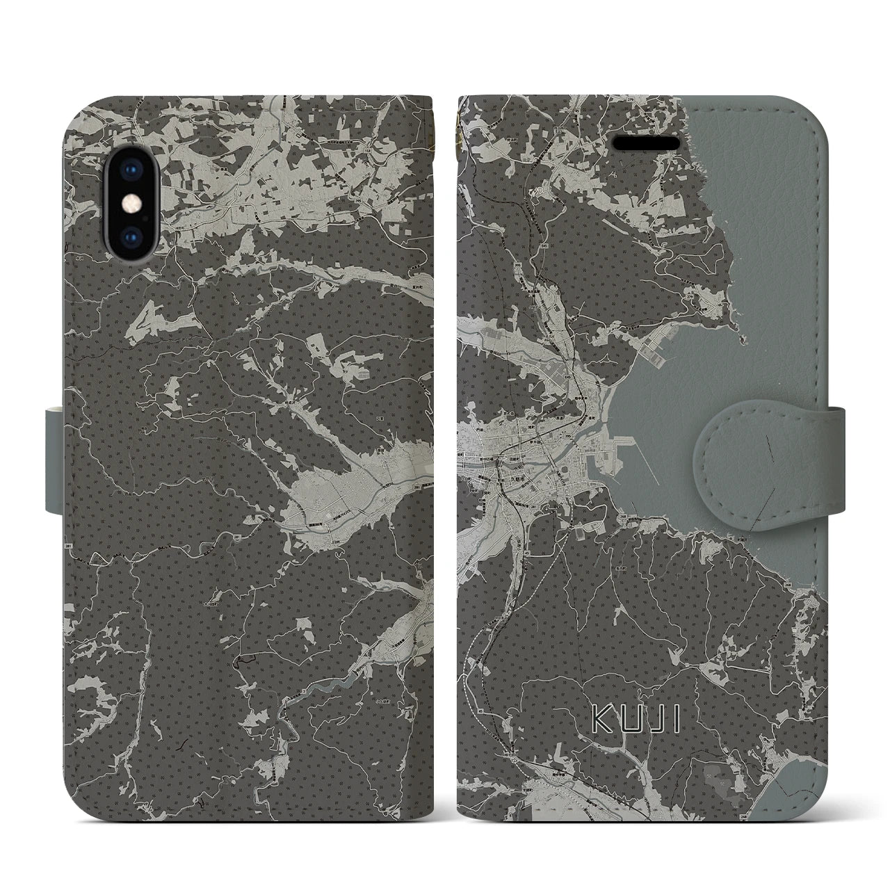 【久慈(岩手県)】地図柄iPhoneケース(手帳タイプ)モノトーン・iPhone XS / X 用
